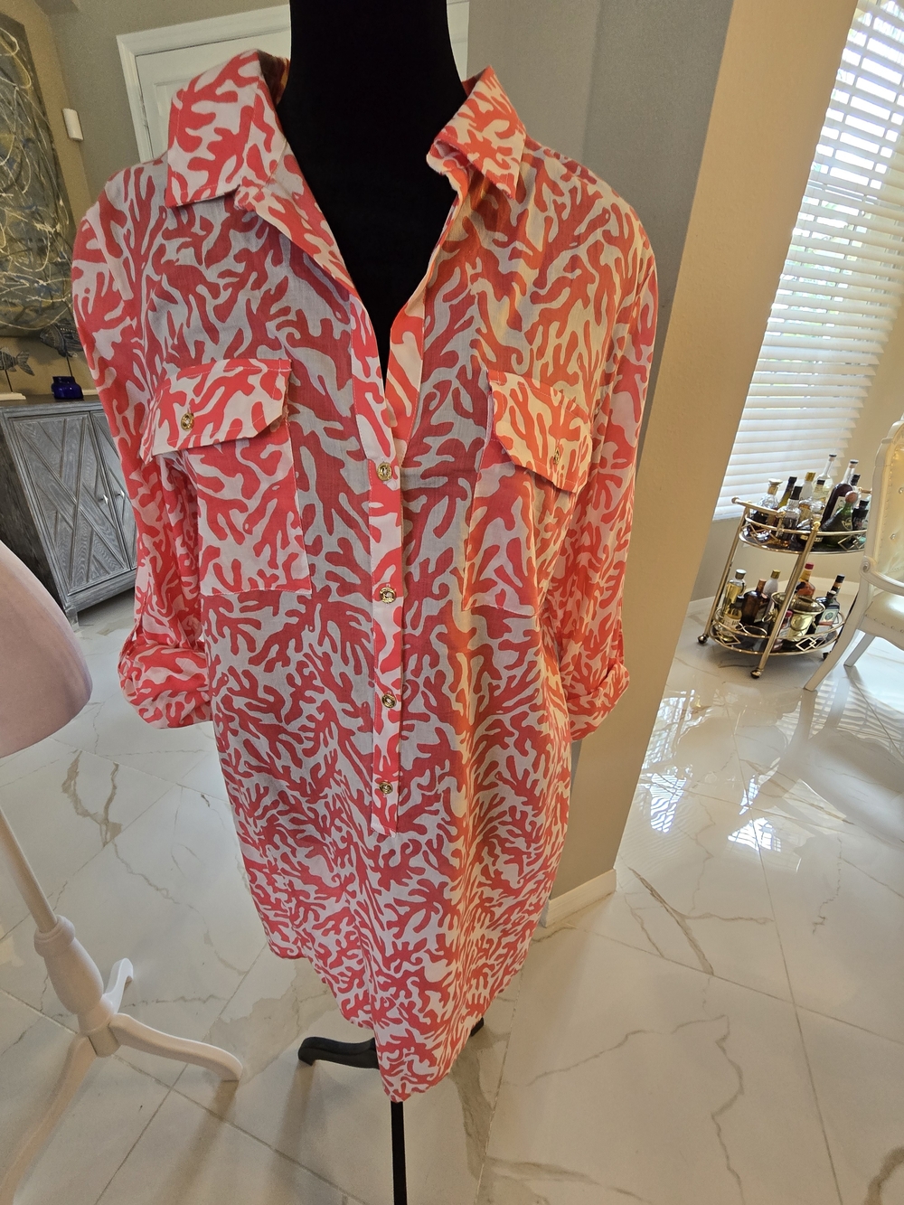 Lilly Pulitzer Pink & White Coral-Print Button Shirt Jacket
